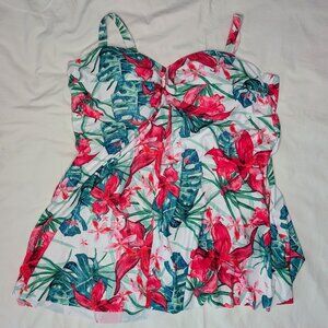 Nicole Miller Studio one piece twisted bandeau flyaway swim dress Size 3X NWT